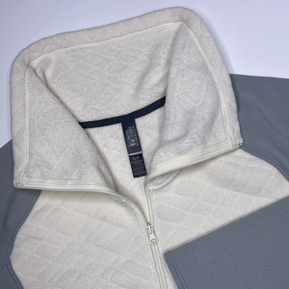 Mountain Hardwear Grey White Fleece Stretch High Neck Hoodless Jacket Small‎